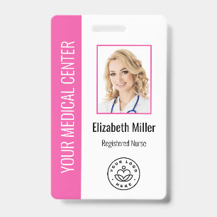 Medical Professional Custom Photo & Text Pink Badge