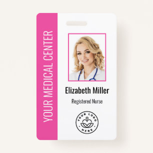 Medical Professional Custom Photo & Text Pink Badge