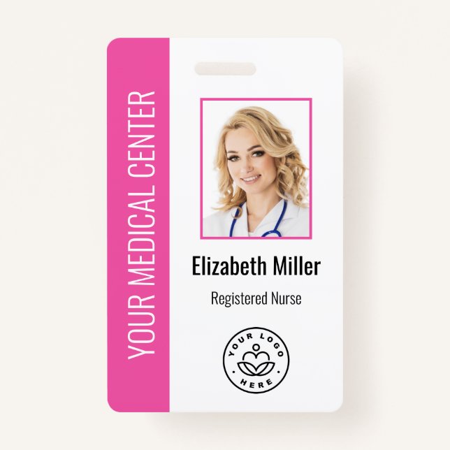 Medical Professional Custom Photo & Text Pink Badge (Front)