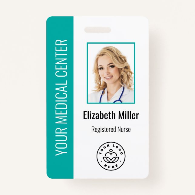 Medical Professional Custom Photo & Text Teal Badge (Front)