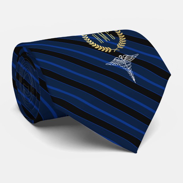 Medical Professional Monogrammed Blue Tie (Rolled)
