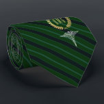 Medical Professional Monogrammed Green Tie<br><div class="desc">A green striped personalized tie tailored to medical professionals with yours or your gift recipient's monogram inside a faux gold wreath.</div>