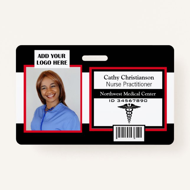 Medical Professional Name Photo Badge Scanner Code (Front)