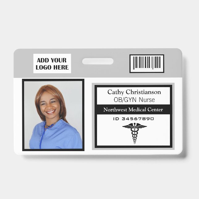 Medical Professional Name Photo Badge Scanner Code (Front)