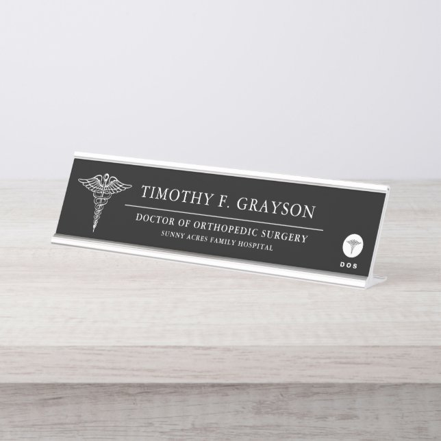 Medical Professional Personalized Black Desk Name Plate (Front)