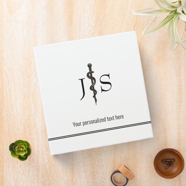 Medical Professional Simple Asclepius Black White Binder (In Situ)