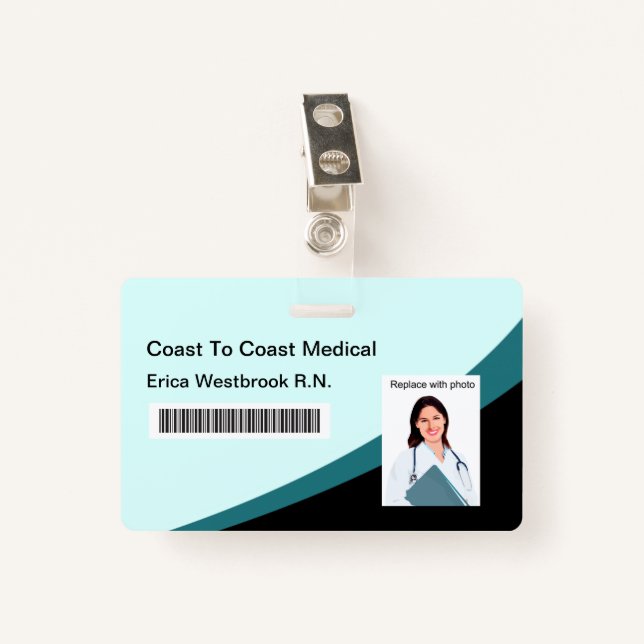 Medical Professional Staff Photo ID Barcode Badges (Front with Clip)