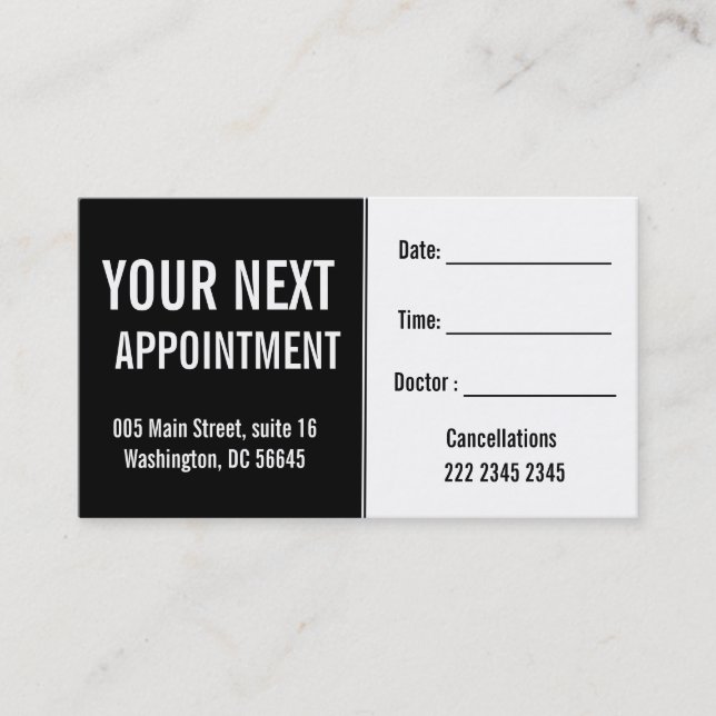 Medical Psysicians Hospital Patient Appointment Card (Front)