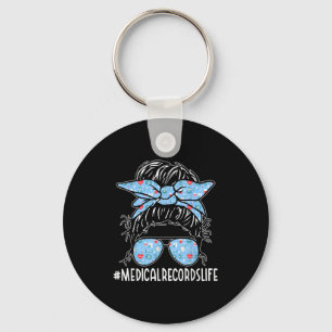 Medical Records Week Appreciation Women Messy Bun Keychain