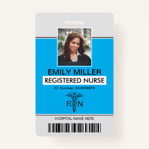 Medical RN employee caduceus blue photo template Badge