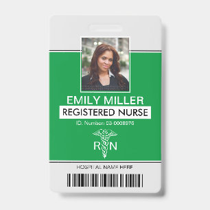 Medical RN employee caduceus green photo template Badge