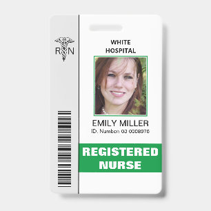 Medical RN employee caduceus green photo template Badge