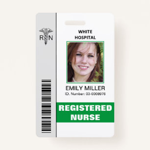 Medical RN employee caduceus green photo template Badge