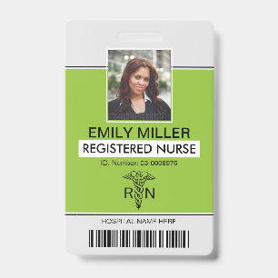 Medical RN employee caduceus lime photo template Badge