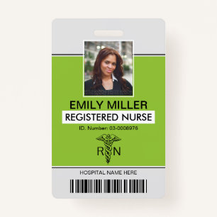Medical RN employee caduceus lime photo template Badge