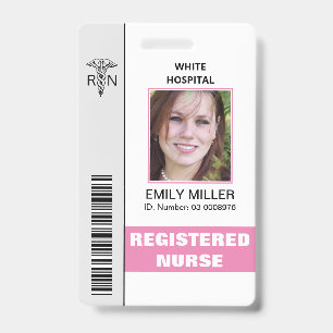 Medical RN employee caduceus pink photo template Badge
