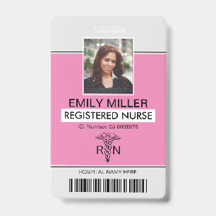Medical RN employee caduceus pink photo template Badge