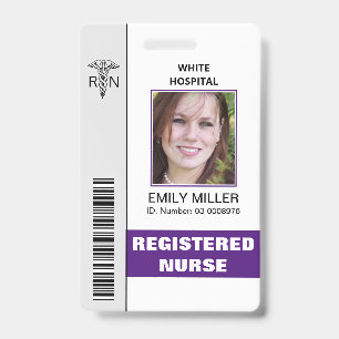 Medical RN employee caduceus purple photo template Badge