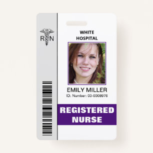 Medical RN employee caduceus purple photo template Badge