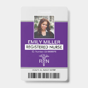 Medical RN employee caduceus purple photo template Badge
