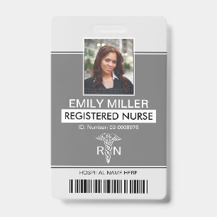 Medical RN employee classic grey photo template Badge
