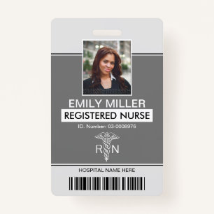 Medical RN employee classic grey photo template Badge