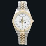 Medical Rod of Asclepius Gold Physician Assistant Watch<br><div class="desc">Professional elegant business design for medical purposes: precious gold rod of Asclepius symbol on a white background with P and A letters for "physician assistant". Perfect for any business company related to healthcare industry: medical practice, medical office, doctor office, pharmaceutical industry, drugstore, clinic and hospital. For hospital staff, clinic employees,...</div>