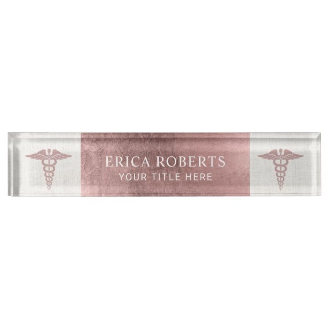 Medical Rose Gold Pharmacy Symbol Professional Nameplate (Front)