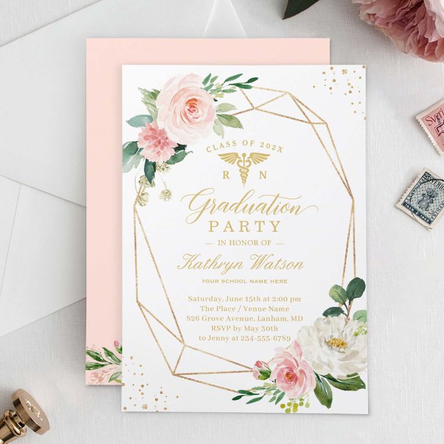 Medical School Elegant Floral Geometric Graduation Invitation (Creator Uploaded)