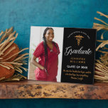Medical School Graduate Inspirational Quote Photo Plaque<br><div class="desc">A custom medical school graduation plaque in chic black and gold for a nurse or doctor graduating college or university for the class of 2025. Customize with your student photo and school name for a great personalized graduate gift. Keep the inspirational quote about healing by Thomas Carlyle or change to...</div>