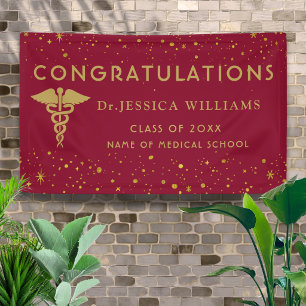 Medical School Graduation Maroon And Gold Confetti Banner
