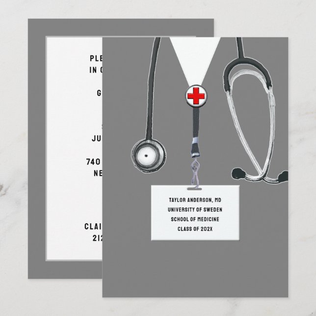 Medical School Graduation Party Invitation (Front/Back)