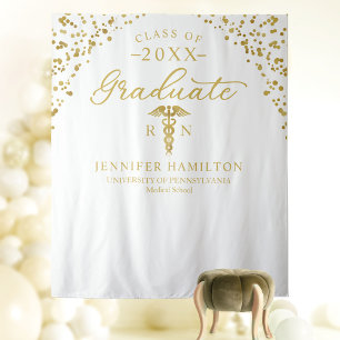 Medical School White Gold Graduation Backdrop  Tapestry