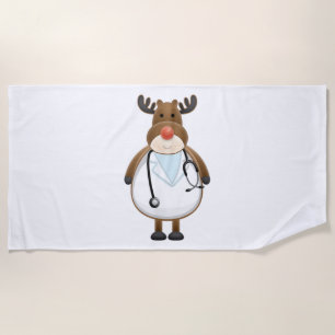 Medical Scrub Top Reindeer Nurse with Stethoscope  Beach Towel