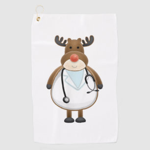 Medical Scrub Top Reindeer Nurse with Stethoscope  Golf Towel