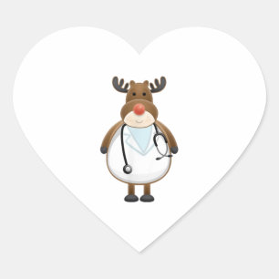 Medical Scrub Top Reindeer Nurse with Stethoscope Heart Sticker