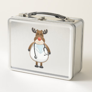Medical Scrub Top Reindeer Nurse with Stethoscope  Metal Lunch Box