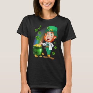 Medical Scrub Top Stethoscope Wearing Leprechaun  