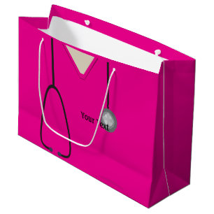 Medical Scrubs Doctor Nurse Hot Pink Lg Gift Bag