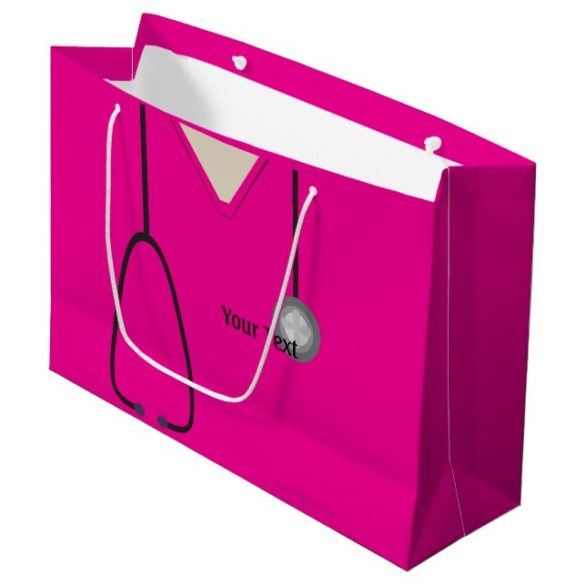 Medical Scrubs Doctor Nurse Hot Pink Lg Gift Bag (Front Angled)