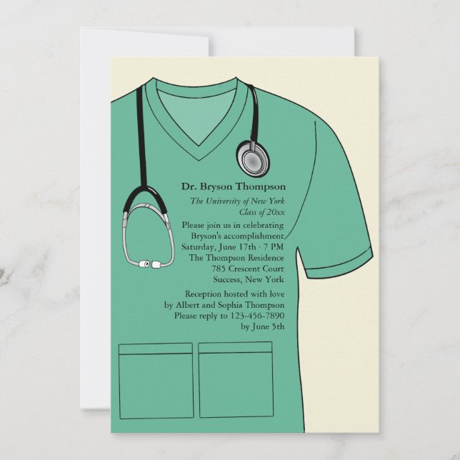 Medical Scrubs Green Graduation Invitation (Front)
