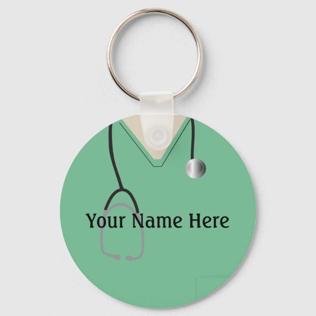 Medical Scrubs Nurse Doctor Light Green Keychain (Front)