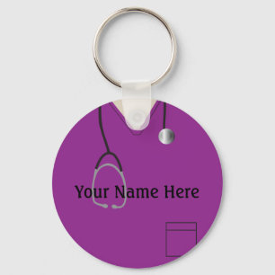 Medical Scrubs Nurse Doctor Purple Button Keychain