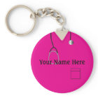 Medical Scrubs Nurse Hot Pink Button Keychain