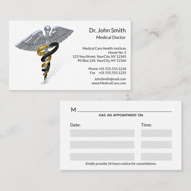 Medical Silver Caduceus Black Gold - Appointment (Front/Back)