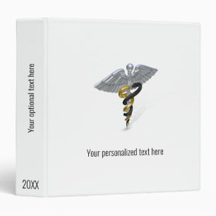 Medical Silver Caduceus Black Gold Binder