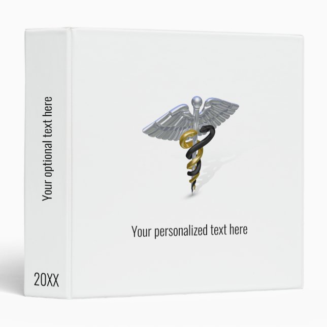 Medical Silver Caduceus Black Gold Binder (Front/Spine)