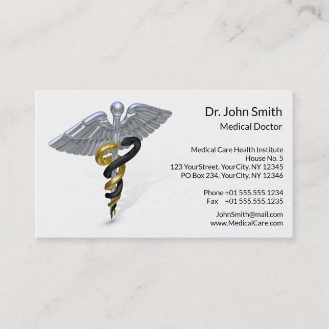 Medical Silver Caduceus Black Gold - Business Card (Front)