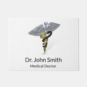 Medical Silver Caduceus Black Gold - Doormat