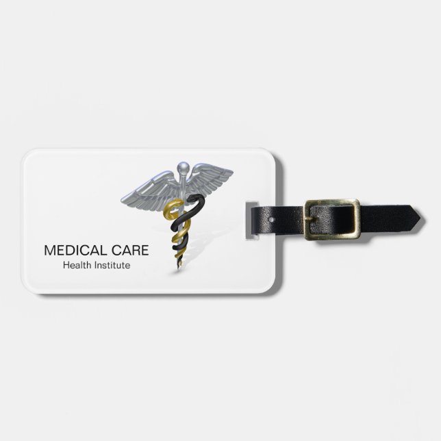 Medical Silver Caduceus Black Gold - Luggage Tag (Front Horizontal)